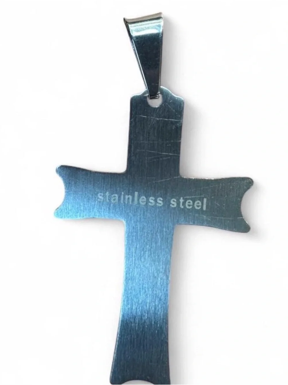 Stainless Steel Cross Pendant with Crystal Inlay - Silver